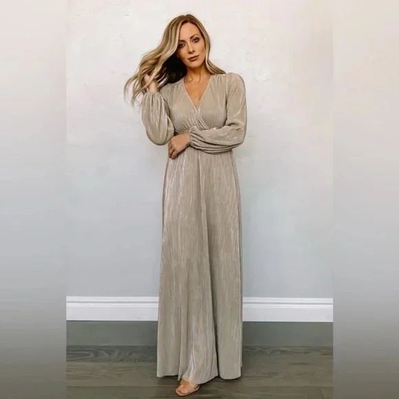 chinese dress ladies Baltic Born Womens Sandra Pleated Maxi Dress | Champagne